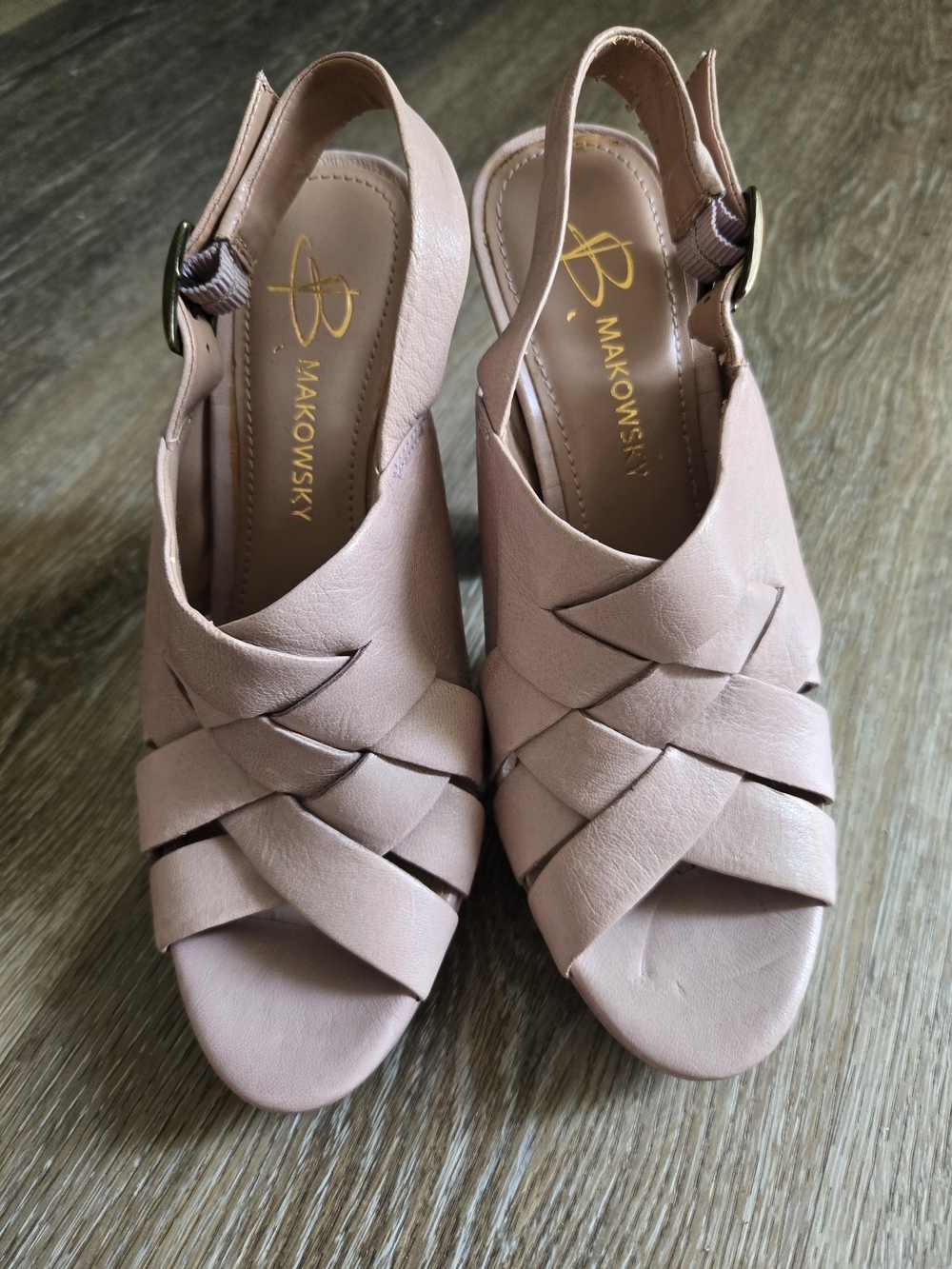 b. makowsky Pink Woven Slingback Sandals